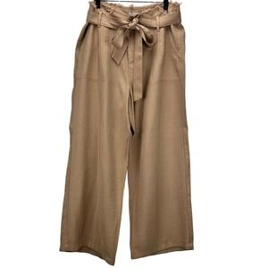 Kut From The Kloth High Rise Wide Leg Raw Waist Trouser Paper Bag Pants Tan 12